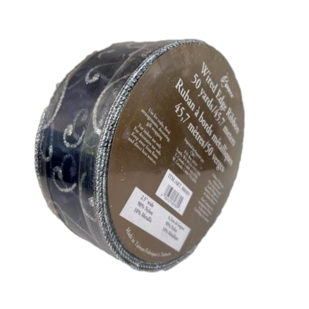 New Berwick  Wire Edged  Blue w/Silver Sparkles Ribbon Roll 50 yards 2.5” W
